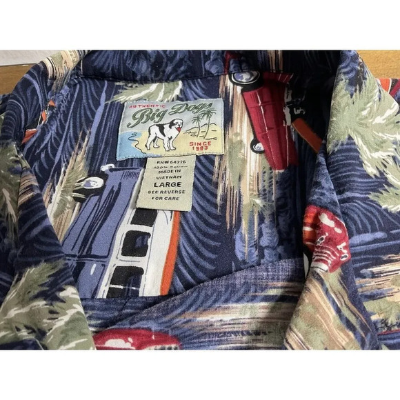 Big Dogs Mens Nature Hawaiian AOP Car Print Short Sleeve Shirt Size Large - Picture 6 of 8
